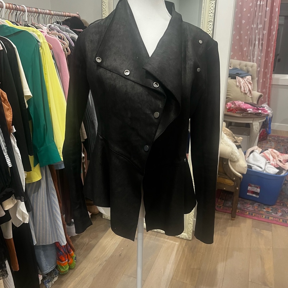 Veronica Beard Black Asymmetrical Moto Leather Jacket